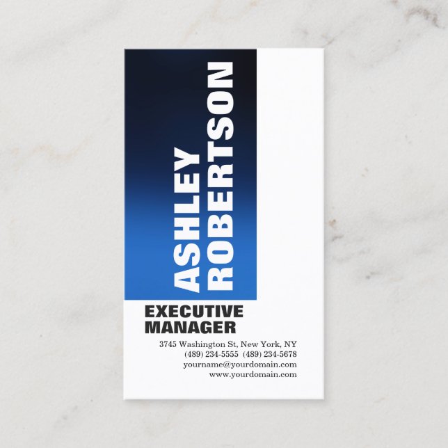 Bold Blue White Modern Professional Minimalist Business Card (Front)