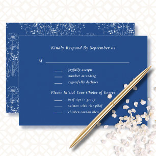 Bold Blue White Wildflower Boho Menu Wedding RSVP
