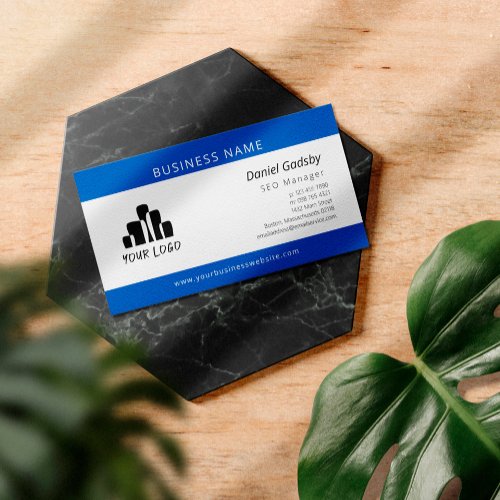 Bold Blue White Your Logo One Sided Business Card