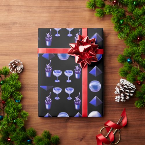 Bold blue wine glass  wrapping paper