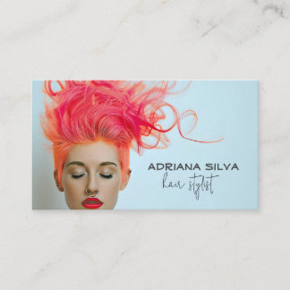 Bold blue with Pink Hair for hair Stylist Business Card
