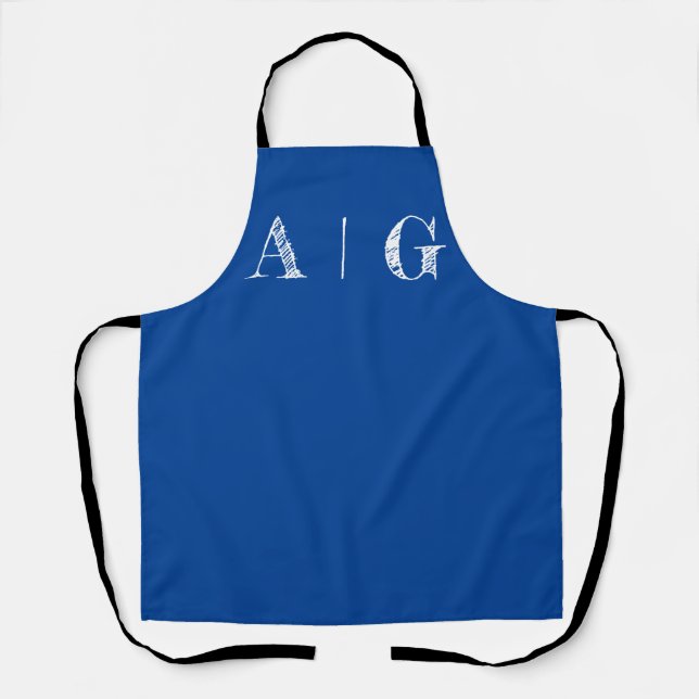  Bold Blue with White Print Apron- Customizable Apron (Front)