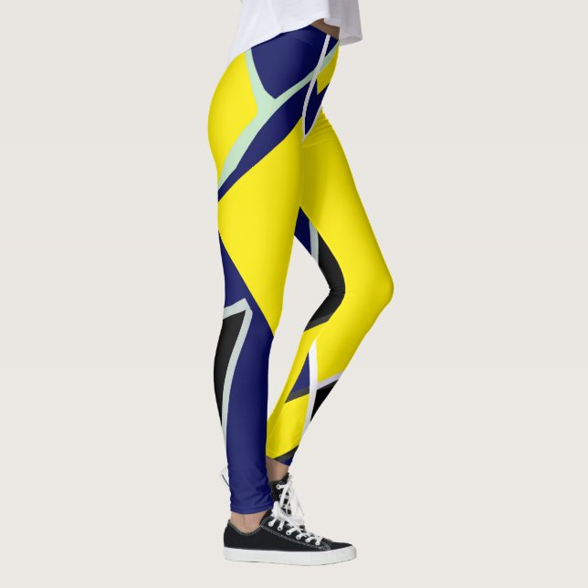 Bold Blue Yellow Abstract Art Leggings (Right)