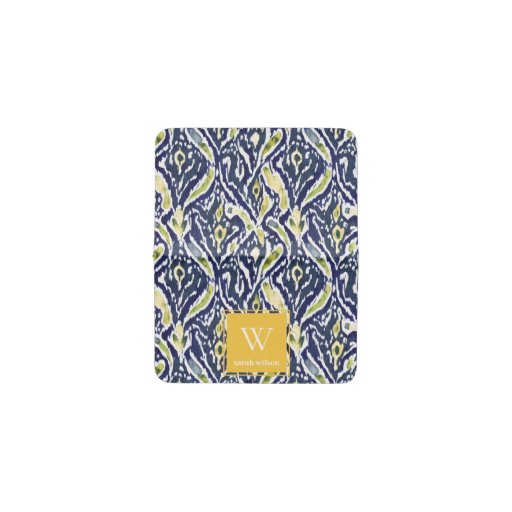 Bold Blue Yellow Abstract Classy Ikat Monogram Card Holder