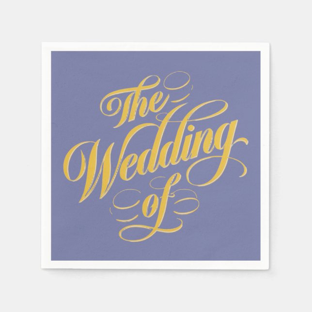Bold Blueberry On Sunshine Typography Wedding Napkins (Front)