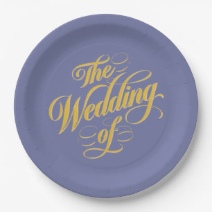 Bold Blueberry On Sunshine Typography Wedding Paper Plates