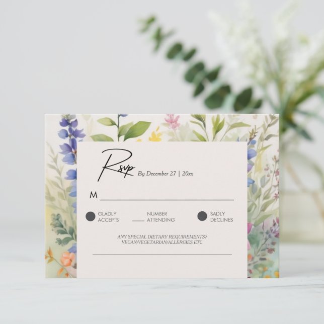 Bold Bohemian Colorful Wildflower Unique RSVP Card (Standing Front)