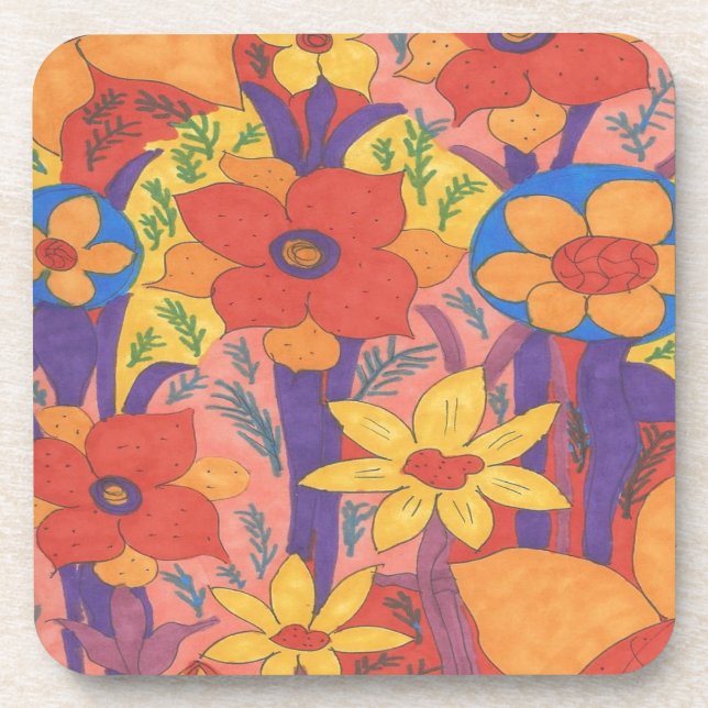 Bold Bohemian Orange Garden Print Beverage Coaster (Front)