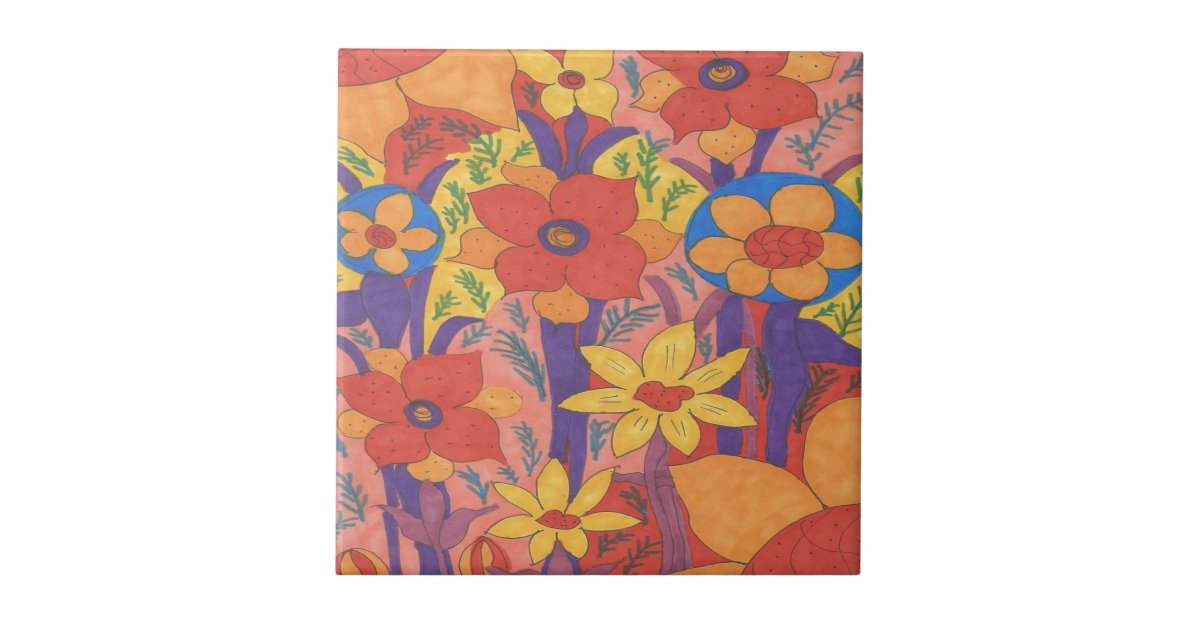 Bold Bohemian Orange Garden Print Ceramic Tile | Zazzle