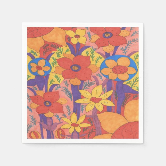 Bold Bohemian Orange Garden Print Paper Napkins (Front)