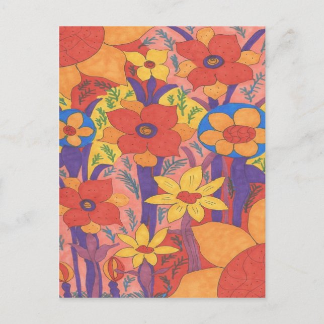 Bold Bohemian Orange Garden Print Postcard (Front)