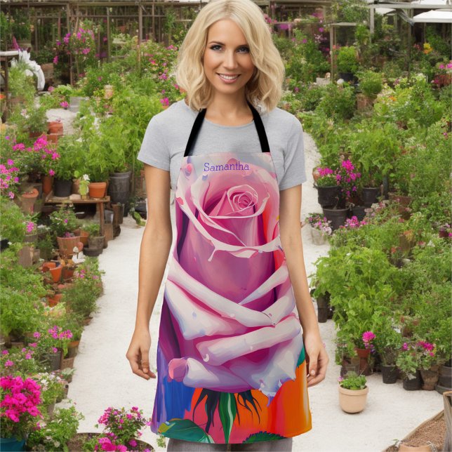 Bold Bohemian Pink Rose Artsy Personalized  Apron (Creator Uploaded)