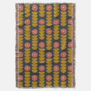 Bold Boho Botanical Geometric Blue Gold Throw Blanket