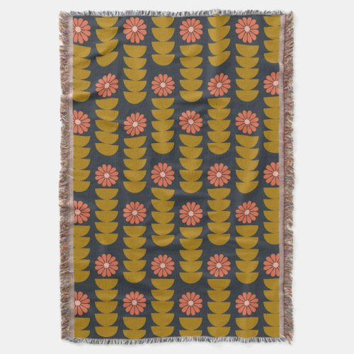 Bold Boho Botanical Geometric Blue Gold  Throw Blanket