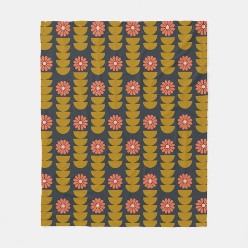 Bold Boho Botanical Geometric Blue Ochre Fleece Blanket