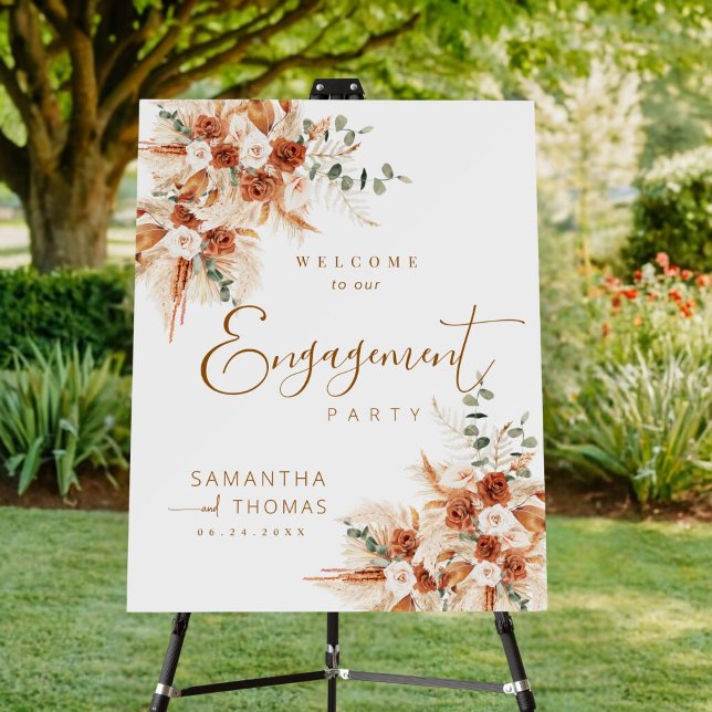 Bold Boho Bright Terracotta Engagement Party Sign (Creator Uploaded)