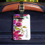 Bold Boho Floral Custom Monogrammed Luggage Tag<br><div class="desc">Stylish custom printed luggage tag. This girly design features a colorful boho watercolor floral and feather border in bright pink and magenta colors. Personalize it with your name monogram or other custom text. Add your contact information on the back side in case your luggage is lost during travel. Use the...</div>