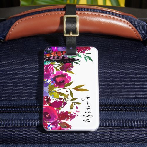 Bold Boho Floral Custom Monogrammed Luggage Tag