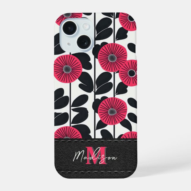 Bold Boho Floral Pattern Monogram Iphone Case (Back)