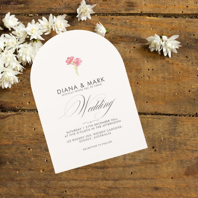 Bold Boho Pink Trendy Wildflower Arched Wedding  Invitation (Creator Uploaded)