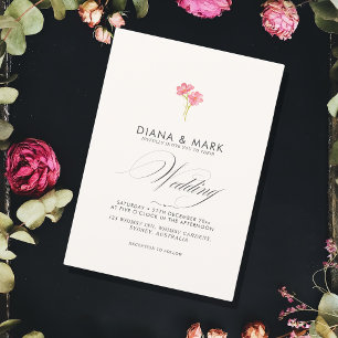 Bold Boho Pink Trendy Wildflower Unique Wedding Invitation