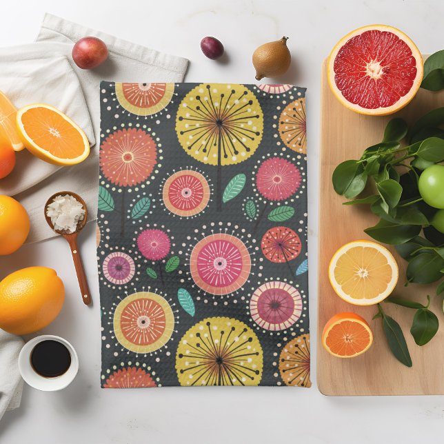 Bold boho Scandi folk flower pattern  Kitchen Towel (Creator Uploaded)