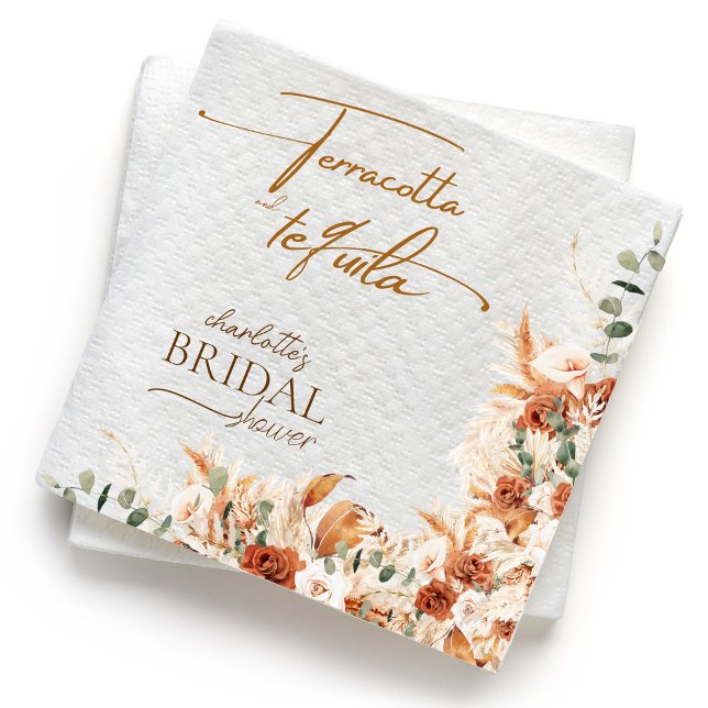 Bold Boho Terracotta and Tequila Bridal Shower Napkins (Creator Uploaded)