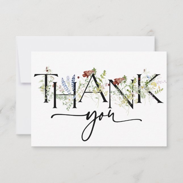 Bold Boho Wildflower Watercolor Thank You Card (Front)