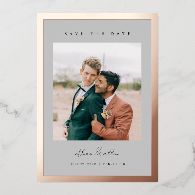 Bold Border Foil Save the Date Minimal Photo Cards (Front)
