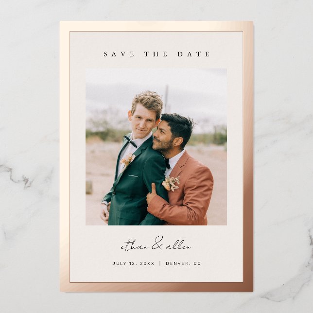 Bold Border Foil Save the Date Minimal Photo Cards (Front)