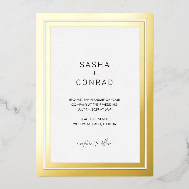 Bold Border Modern Wedding Foil Invitation (Front)