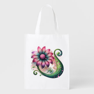 Bold Botanical Flower of Whimsy Grocery Bag