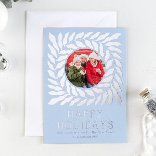 Bold Botanical Two Photo Holidays Foil Holiday Card