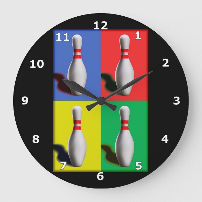 Bold Bowling Pins Large Clock (Front)