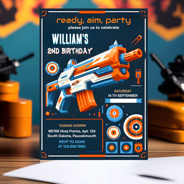 bold boy Cool Nerf Wars Party Top Gun 5th Birthday Invitation | Zazzle