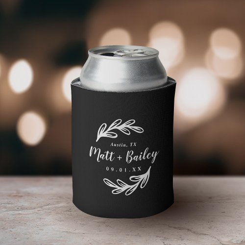 Bold Branch Wedding Monogram  Black Can Cooler