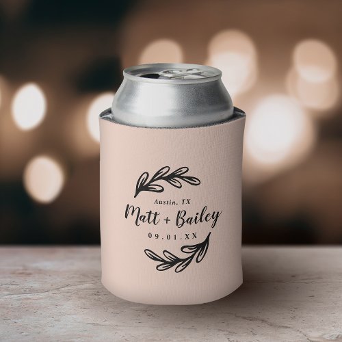 Bold Branch Wedding Monogram  Blush Can Cooler