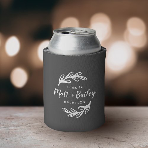 Bold Branch Wedding Monogram  Charcoal Can Cooler