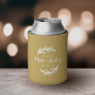 Bold Branch Wedding Monogram   Mustard Yellow Can Cooler