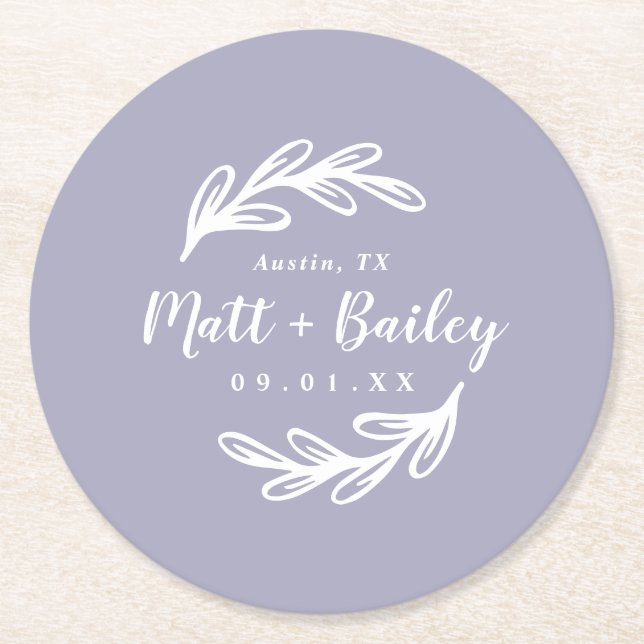 Bold Branch Wedding Monogram Round Paper Coaster (Front)