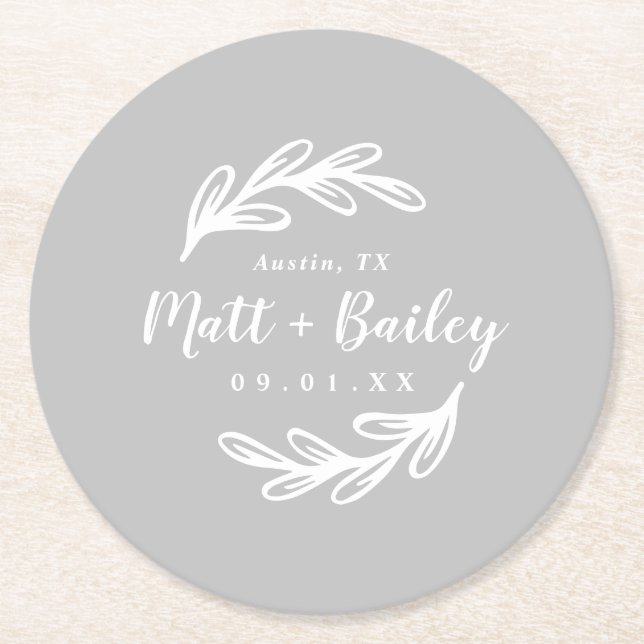 Bold Branch Wedding Monogram Round Paper Coaster (Front)