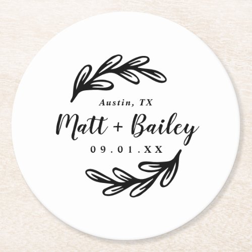 Bold Branch Wedding Monogram Round Paper Coaster