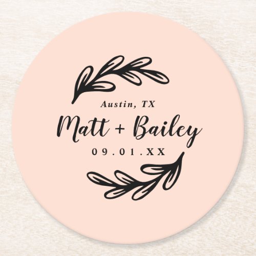 Bold Branch Wedding Monogram Round Paper Coaster