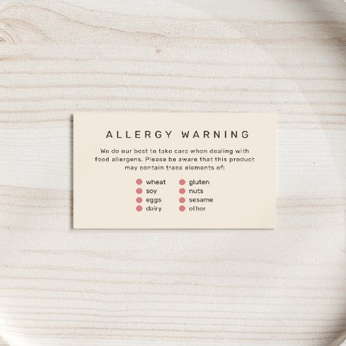 Bold Brand-Ready Bakery Food Allergen Card