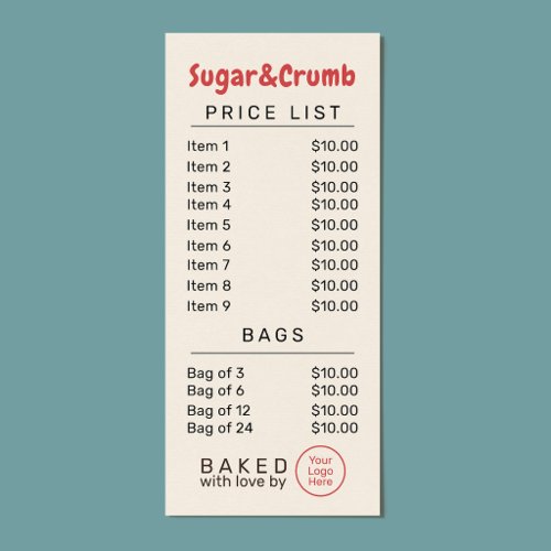 Bold Brand-Ready Bakery Price List Rack Card