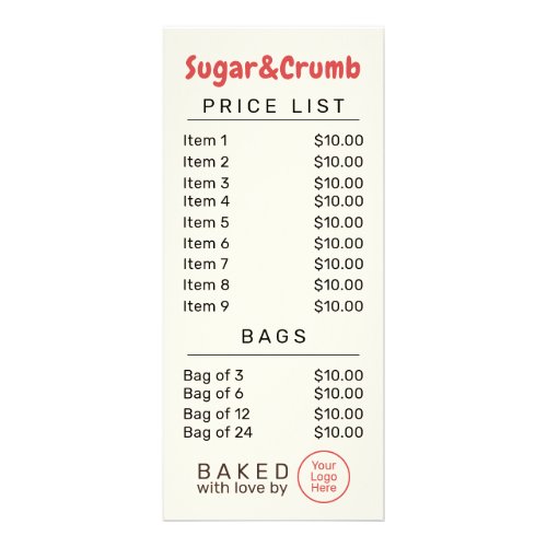 Bold Brand-Ready Bakery Price List Rack Card