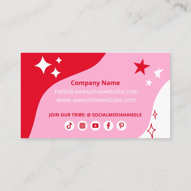 Bold Branded Pink Red White Stars Business Logo Card (Back)