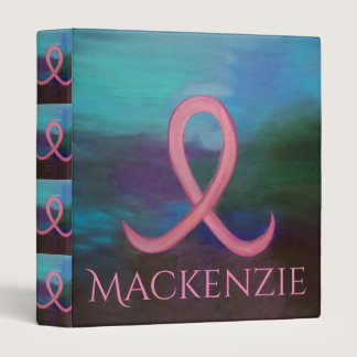 Bold Breast Cancer Awareness Pink Ribbon Abstract 3 Ring Binder