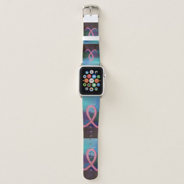 Bold Breast Cancer Awareness Pink Ribbon Abstract Apple Watch Band (Front)