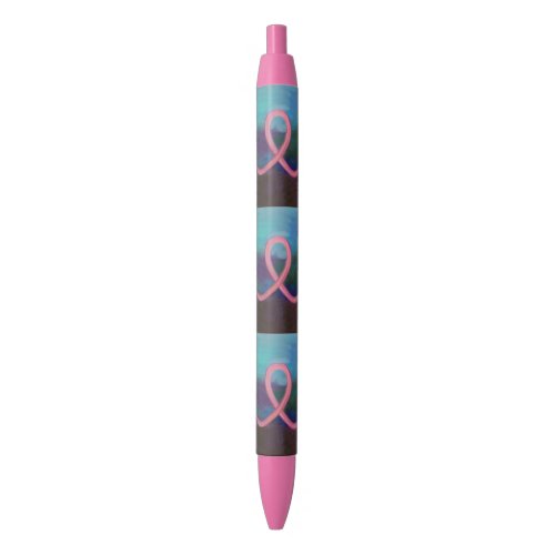 Bold Breast Cancer Awareness Pink Ribbon Abstract Blue Ink Pen